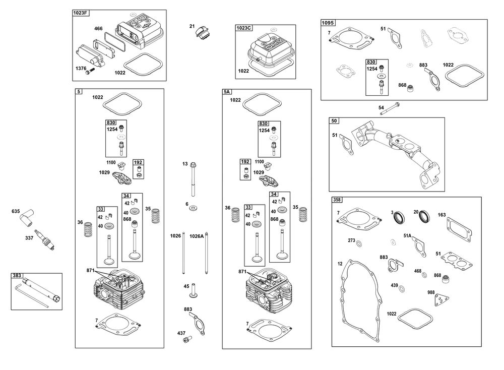 Cylinder Head Group Diagram and Parts List for 386447-0098-B5 200000 - 399999 Briggs and Stratton Engine